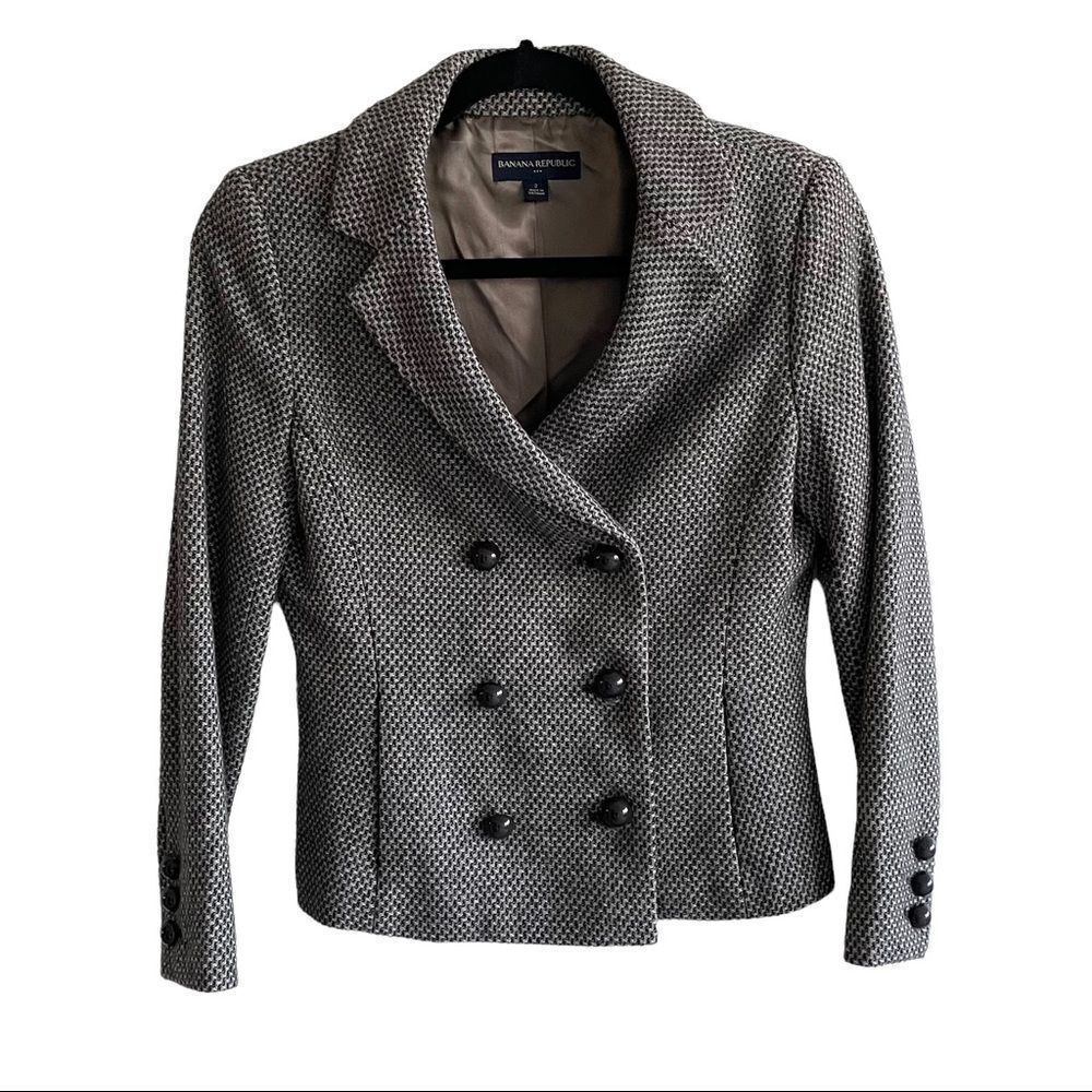 BANANA REPUBLIC Wool Double Breasted Blazer Jacket Black Tan Gray 2